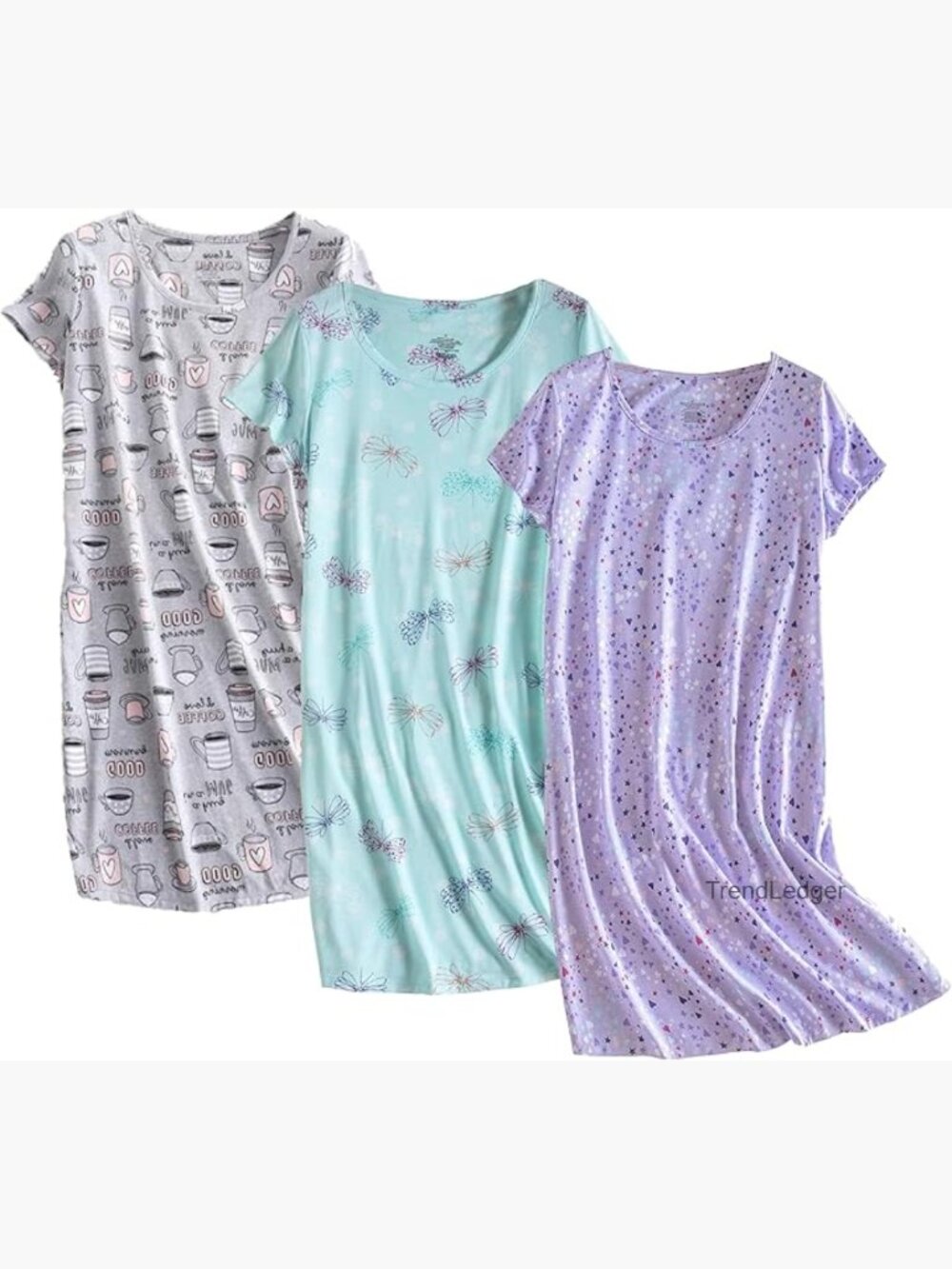 3 Pack Cotton Nightgowns Short Sleeve Sleepshirt Loose Comfy Sleepdress